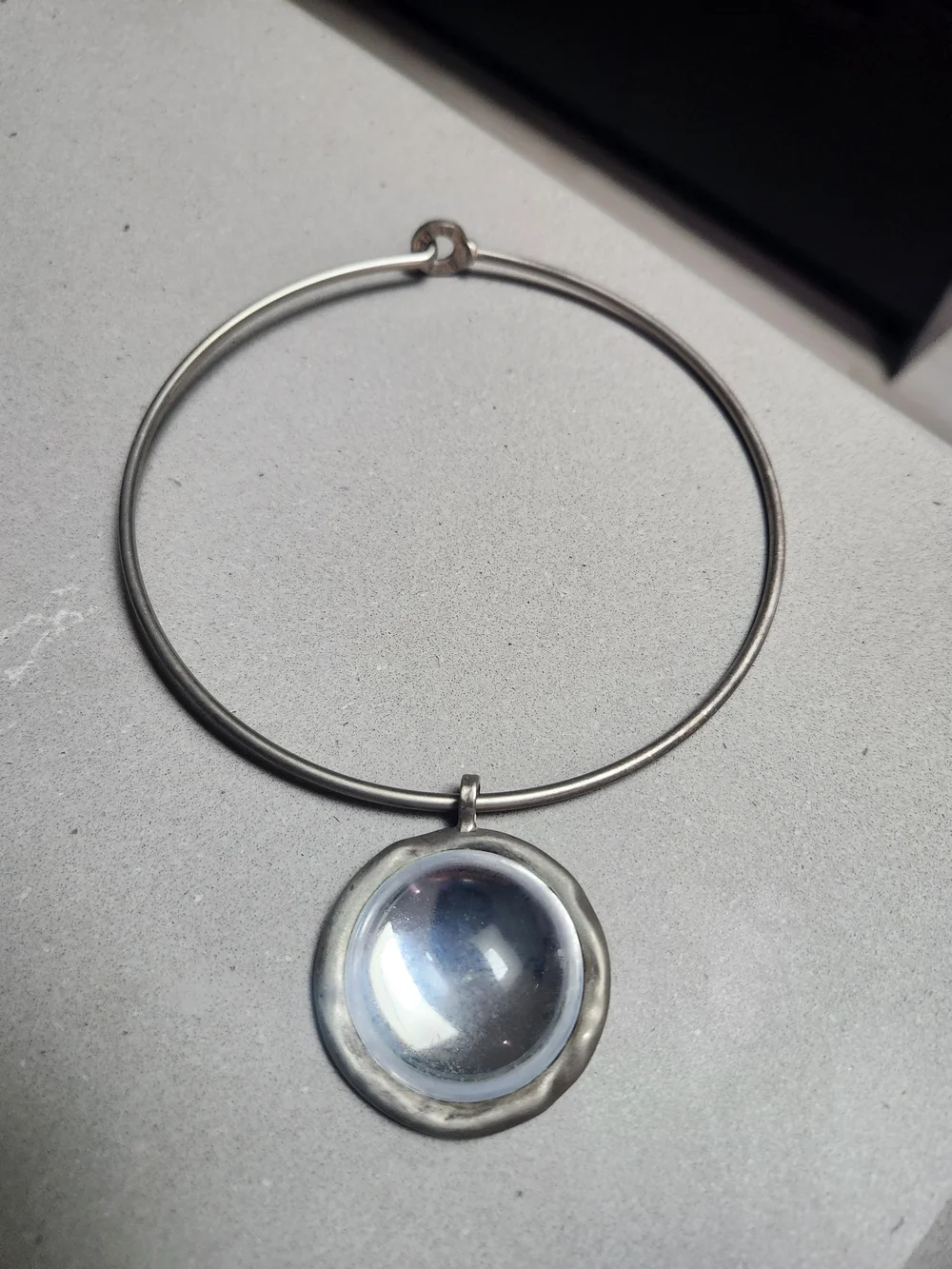 BICHE DE BERE Silver-Tone Round Glass Pendant Bangle Necklace - Silver